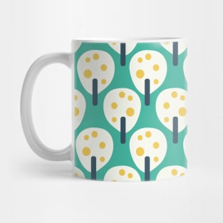 Retro fruit trees white on teal Mug